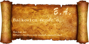 Balkovics Acsád névjegykártya